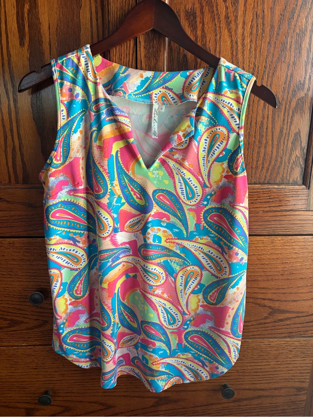 Sleeveless V-Neck Paisley Print Top in Multi